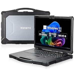 MUNBYN Laptop resistente de gama alta IRX17, Windows 11 Pro de 15.6″, Intel i7-1255U, 32GB DDR5+512GB SSD, 1000 Nits lectura a la luz solar, Wi-Fi 6, portátil resistente IP65, baterías duales
