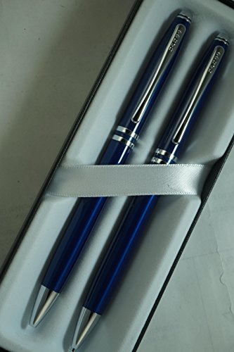 Cross Classic Executive Companion Avatar Blue Lacquer and Extremely Polished Chrome Appointments with Distinctive Cross Special Signature Mid Rings, Pen and 0.7MM Pencil Set. A Great Gift- Black Ink - Thumbnail 7