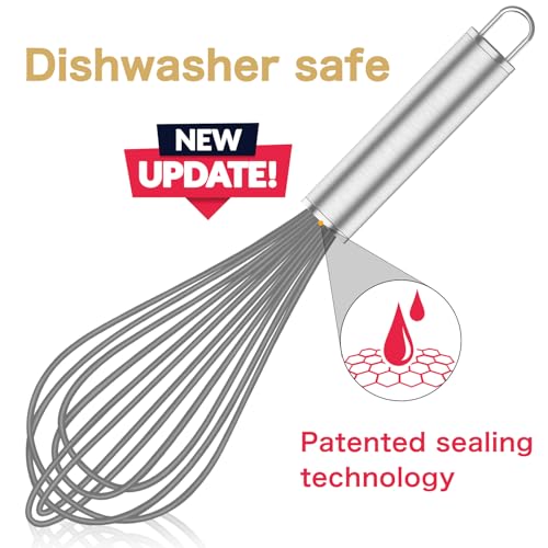 Image of OYV Grey Silicone Whisk, Professional Whisks For Cooking Non-Scratch, Stainless Steel & Silicone Wisk, Plastic Rubber Whisk Tool For Nonstick Cookware Pans, Silicon Wisks Set of 3