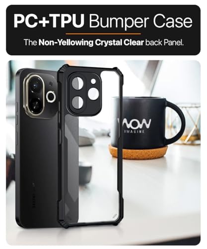 Image of WOW IMAGINE Shock Proof Clear Protective Back Case for Tecno Pop 9 5G | Tecno Spark 30C 5G - AirEDGE Technology | 360 Degree Camera Protection | Transparent Hybrid Back Case Mobile Cover - Black