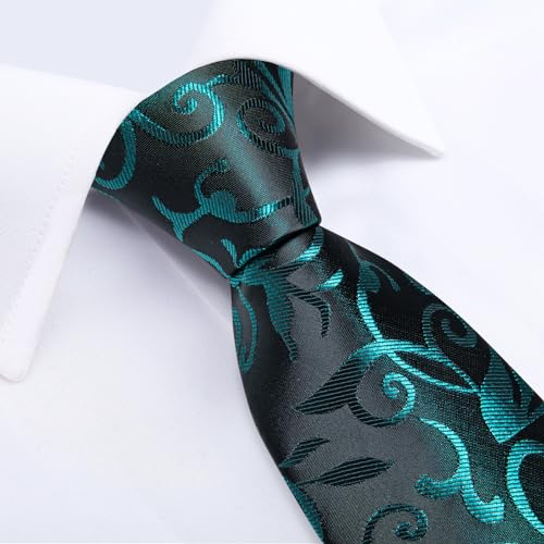 Image of DiBanGu Silk Floral Ties for Men Woven Paisley Necktie and Tie Clip Handkerchief Cufflinks Set for Party Wedding