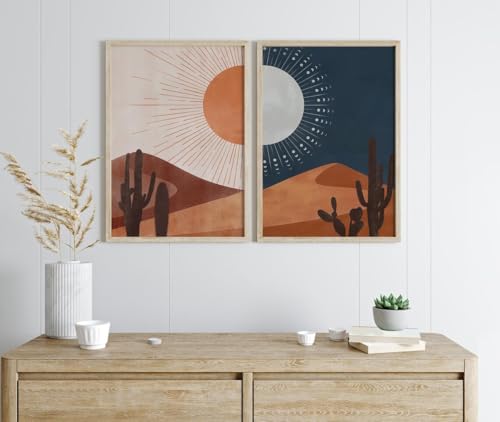 Tableaux sur toile pour grand mur blanc salon ensemble de 2 affiches cactus 40 x 60 cm