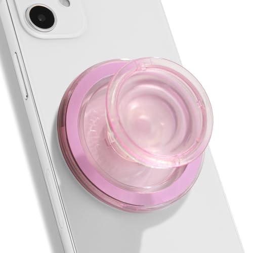 OnTheGrip Compatible with Magsafe Magnetic Authentic Translucent Color Design Collapsible Mobile Phone Grip Stand Holder for Smartphone Tablet Cell Phone Accessory (Pink)