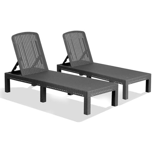 BOLLI Lot de 2 Bain de Soleil - Chaise Longue Jardin Exterieur - Résine Imitation rotin tressé - Dossier réglable - Gris Sparkle