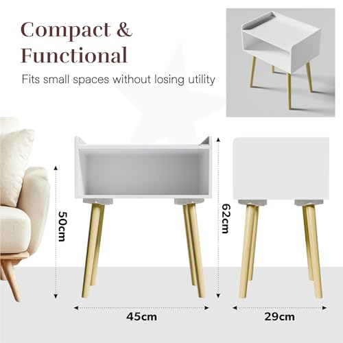 Image of Kuber Industries 2 Pcs Wooden Bedside Table for Bedroom | Corner Sofa Side End Table for Living Room Decor, Home and Office | Bookcase Nightstand with Storage Engineered Wood Modern Furniture | White