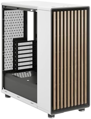 Fractal Design North Chalk White Tempered Glass Clear - Genuine Oak Wood Front - Glass Side Panel - Two 140mm Aspect PWM Fans Included - Type C USB - ATX Airflow Mid Tower PC Gaming Case
