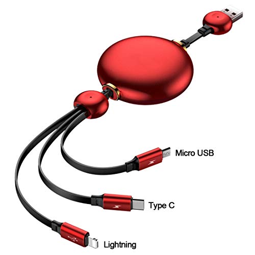 YIJIAOYUN Cable de Carga USB retráctil de 3,3 pies, 3 en 1, Micro USB Tipo C, multicargador, Compatible con Samsung, Moto, Blackberry, Nokia, LG, Apple XS XR X 8 7 6S 6 Plus 5s 5