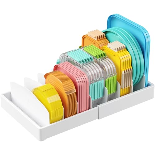 Lifewit Kitchen Cabinet Organizer for Food Contanier Lid, Expandable Lids Holder with 8 Adjustable Dividers & 9 Sections for Pantry Organizers and Storage, Home Drawer Organization, Large, 9.8