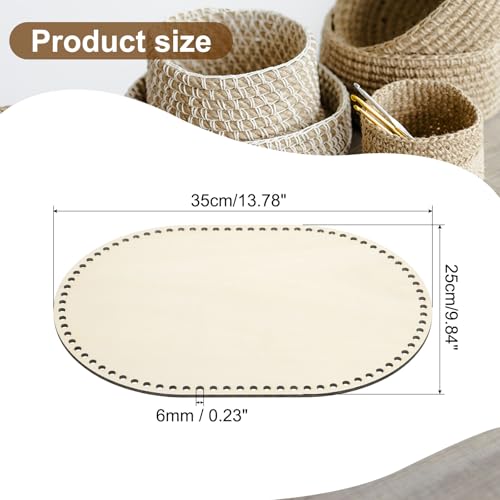 PATIKIL Basket Wood Bottom 14\" x 10\", Oval Natural Wood Base Crochet Bags Shaper for DIY Basket Bag Craft Knitting Making Weaving Supplies, Wooden (Hole: 4mm) - Thumbnail 2
