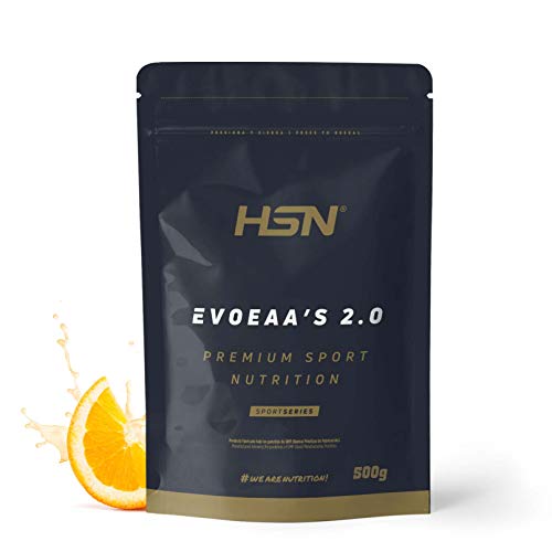 HSN Aminoácidos Esenciales en Polvo EvoEAAs | 9 Aminoácidos Esenciales | para Ganar Masa Muscular + Recuperador Muscular + Bebida Intra Entreno | Vegano, Sin Gluten, Sin Lactosa, Naranja, 500g