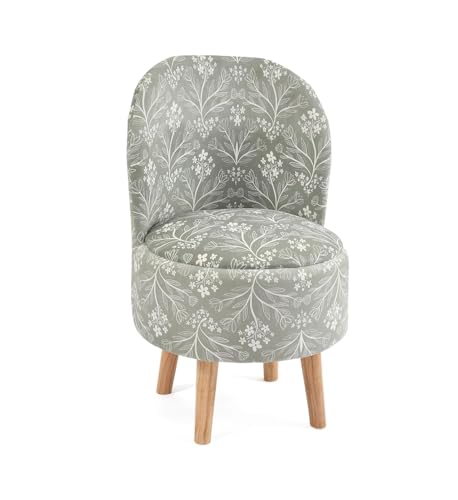 Image of NACIA Elegant Velvet Printed Ottoman Chair | Dressing Table Chair for Bedroom Makeup Room Decor | Modern Upholstered Ottoman with Wooden Legs for Living Room & Home (18x18x32 Inches, Green)