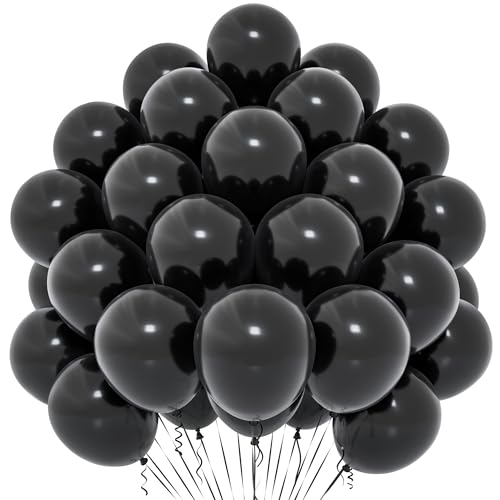 Ballons Noirs, 50 Pièces Ballons Noirs Mats 12 Pouces En Latex d'Hélium Pour Femmes Filles Enfants Pour Décoration Fête d'Anniversaire à Thème Noirs...