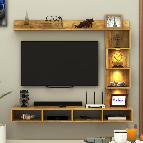 Image of Anikaa Laura Engineered Wood Wall Mount TV Unit LED Light TV Cabinet Wall TV Stand - (Giantwood) (Ideal for 43 Inch)(D.I.Y)
