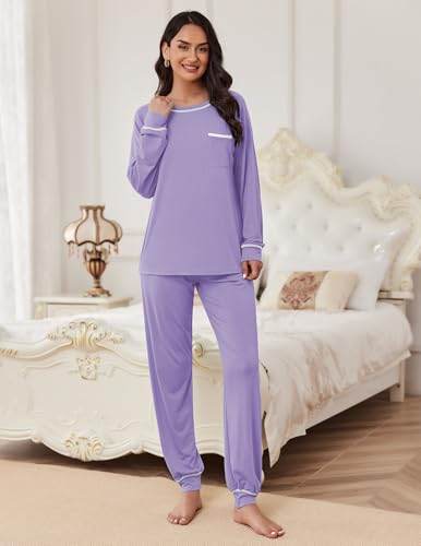 Image of Ekouaer Pajamas Set for Women Soft Comfy Pjs Sets Long Sleeve Sleepwear Loungewear S-XXL