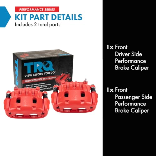 Image of TRQ Performance Front Driver and Passenger Side Brake Caliper Set Caliper Brackets Hardware Compatible with 03-06 Subaru Baja 03-10 Forester 03-05 Impreza WRX 02-12 Legacy 02-12 Outback