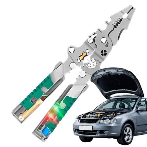 Qoukonao Alicates pelacables eléctricos | 18 en 1 plegable con comprobador de tensión, pelacables herramienta de corte eléctrica, para trabajo, reparación de coches, calefacción, ventilación