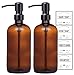 MIUSITE Marrón Dispensador Jabon con Cabezal de Bomba de Acero Inoxidable, 500ml ámbar Vidrio Dispensador Jabon Cocina, Recargable Dispensador jabon baño con Etiquetas - Paquete de 2