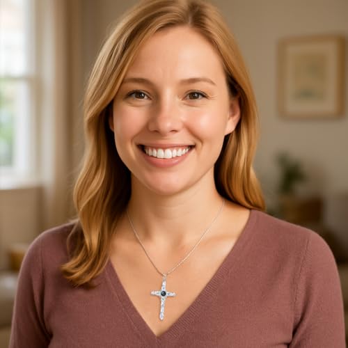 Cross Necklace with Lord' s Prayer and Praying Hands Pendant3