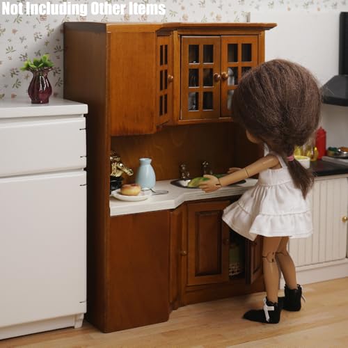 Odoria Dollhouse Kitchen Cabinet Miniature: 1/12 Scale Storage Pantry with Sink Modern Restaurant -