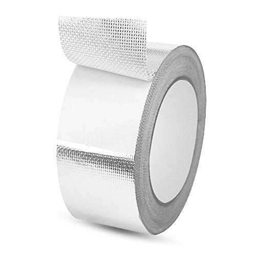 Image of 2 inch Fiber-Glass Cloth Tape Roll, 2 inches x 65 Yards Self-Adhesive Silver Duct Heat Reflective Tape, Insulation Resistant High Temperature HVAC Tape, Metal Repair, Patching Hot Cold Air