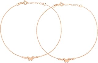 ZAVYA 925 Sterling Silver Butterfly Rose Gold Anklet (Pair) | Gift for Women & Girls | With Certificate of Authenticity & ... Price In India