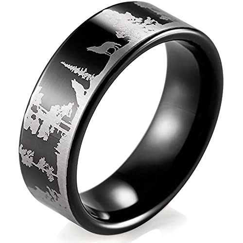 LH&BD Wolf Ring Mit Graviert Wölfe Im Wald Schmuck Herren 8 Mm Schwarz Wolfram Ring,9 Cover