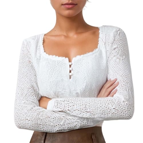 Genérico Top bralette de encaje para mujer del Festival de la Bávara: blusa con corsé Oktoberfest y ribete elástico Camisa tradicional alemana para de disfraces (White L)