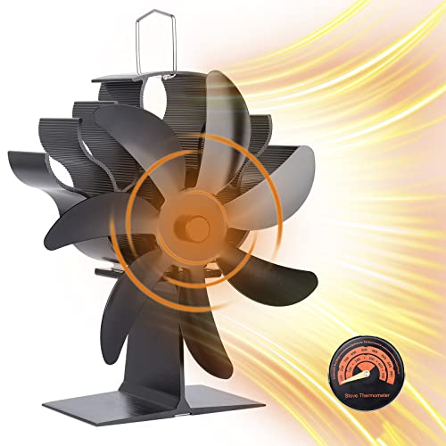 Ventilateur de cheminée à 7 pales Ventilateur de poêle Thermodynamique Ventilateur de cheminée silencieux avec thermomètre, débranché pour cheminée à bois, brûleur à bois, tuyau de poêle Cover