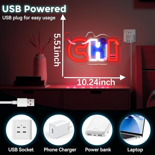 Image of Chicago Sports Teams Neon Sign, Fans Man Cave Neon Light for Wall Decor, Sports Themed Neon Sign, Dimmable USB Powered Neon for Man Cave, Bedroom, Gift for Chicago Fans