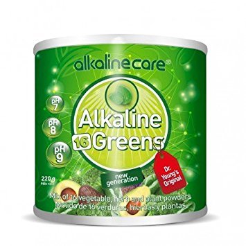 Alkalinecare ALKALINE 16 GREENS 220g Bottle - Complete Green Smoothie, With 16 Vegetables And Plants That Help Balance The Ph Of The Body And Deeply Nourish It