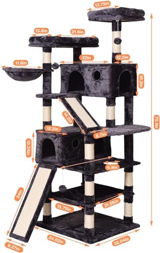 Torre para gatos 70.1 in con rascadores y hamaca miniatura 2