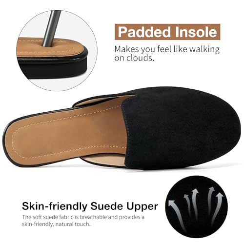 Image of Ecetana Mules for Women Flats Shoes: Comfortable Slip On Casual Work Slides Round Toe Backless Loafers