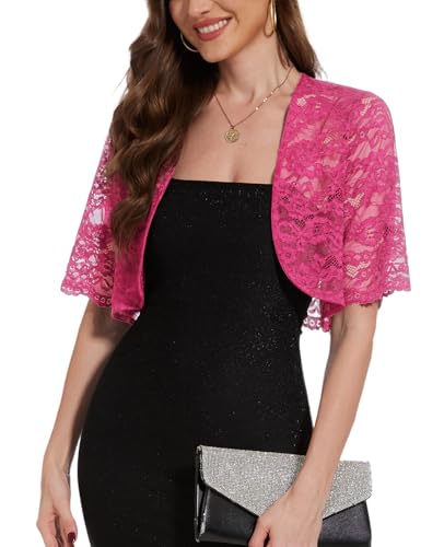 Image of MINTLIMIT Womens Floral Lace Bolero Half Sleeve Shrug Open Front Elegant Cropped Cardigan Shrugs for Evening Party Dresses