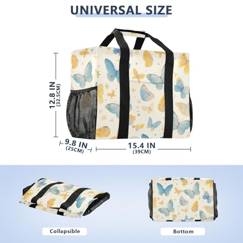 Watercolor Butterflies Pastel Colors Utility Beach Tote Reusable Shopping carryall Foldable Beach Totes Bags With Compartments Canvas Tote For Car3