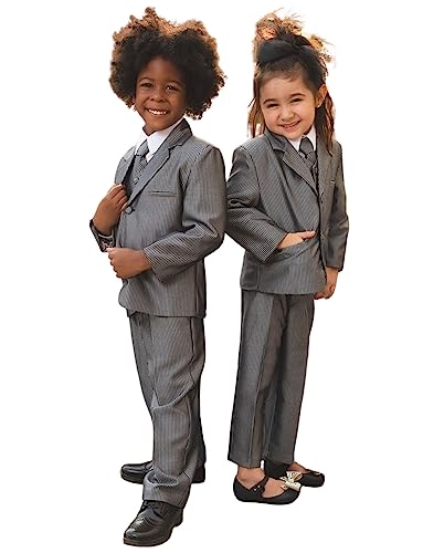 Ensemble boutonné costume trois pièces rayé garçon avec revers échancré