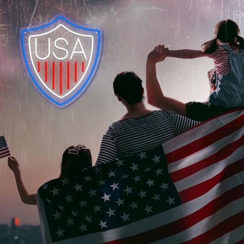 Image of Neon Sign Outdoor 4th of July Decorations for Wall Decor, Neon Lights Signs for Bedroom Home Party, USB Dimmable Sign as Gift for Independence Day Decoration 15.7 inch x 13.8 inch