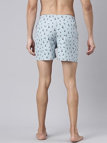 Image of JOVEN Men Beige, Blue and Grey Printed Compact Cotton Regular Fit Boxer Shorts Pack of 3