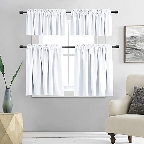 Donren Pure White Small Window Curtain Panel For Kitchen - Curtain Tiers For Nursery With Rod Pocket (30 X 24 Inch,1 Pair) #TOP4