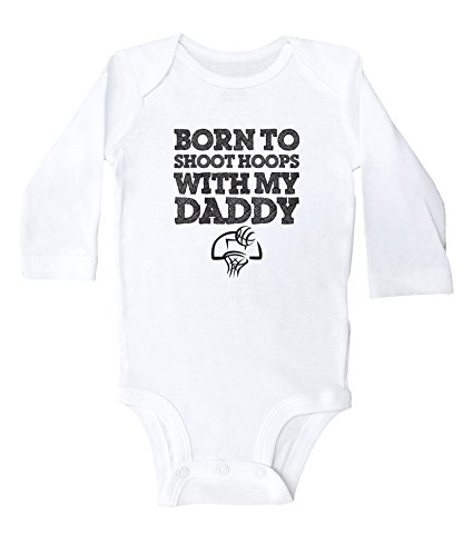 Image of Baffle Born to Shoot Hoops with My Daddy/Baby Basketball Onesie/Bodysuit (3mo, White Long Sleeve)