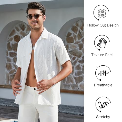 Damipow Mens Casual Button Down Shirts Short Sleeve Fashion Vacation Beach Shirts2