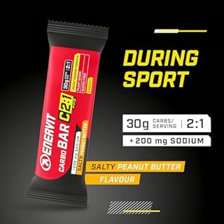 Enervit Carbo Bar C2:1PRO Salty Peanut Butter,Barrette Energetiche, 30g di Carboidrati, Gusto Burro d'Arachidi, Per Endurance, +50% di Carboidrati Assorbiti, Senza Glutine, Vegan, 12 Barrette da 45g