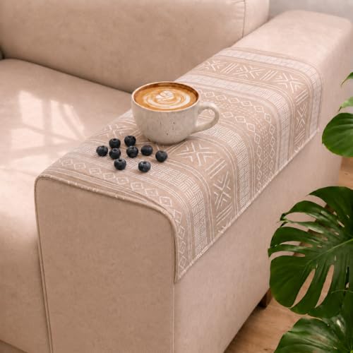 Image of STITCHNEST 'Verdant Bohemian Stories' Sofa Armrest Cover | Elegant Jacquard Fabric, Washable & Durable for Modern Living (18 x 22 Inches)