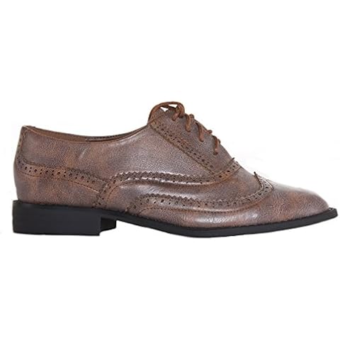 Style 3 Brown Size 6 - Ladies Womens Brogue Girls Lace Up Flat Casual Pumps Retro Vintage Shoes Cover