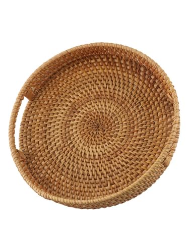 ZYNCUE Tablett aus Rattan für Küche, Picknick, Servieren und Aufbewahren, rustikales Design mitgriffen, 30x30x5cm, 25cm