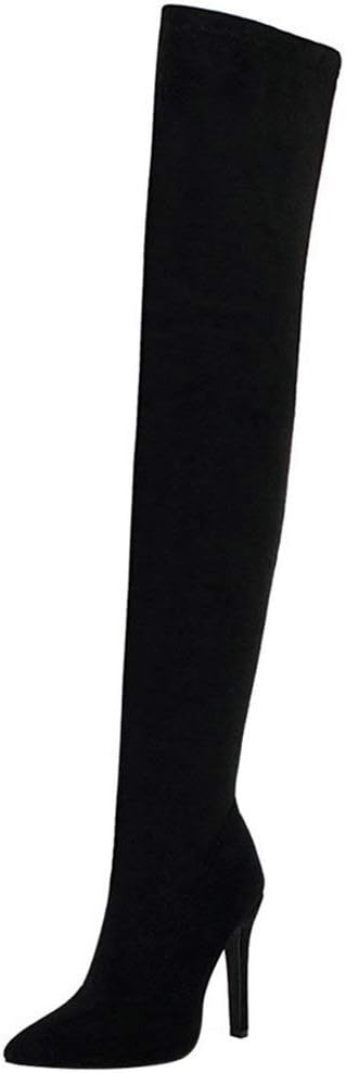 KOKOMOMO Womens Pointed Toe Stiletto Thigh High Heeled Over The Knee Stretch Boots