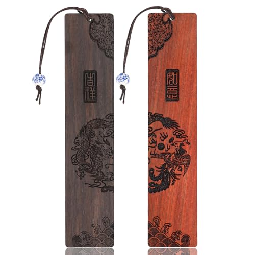 2 Pcs Wood Bookmark for Book Lovers, Bookmark for Men Women, Handmade Natural Wooden Carving Book Mark Bookmarks,Traditional Style Book Marks Accessories,Birthday Present(Color A)
