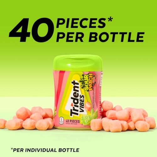 Image of Trident Vibes SOUR PATCH KIDS Watermelon Sugar Free Gum, 4 Bottles of 40 Pieces (160 Total Pieces)