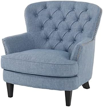 Christopher Knight Home Tafton Fabric Club Chair, Light Blue 33D x 35.25W x 33.75H in