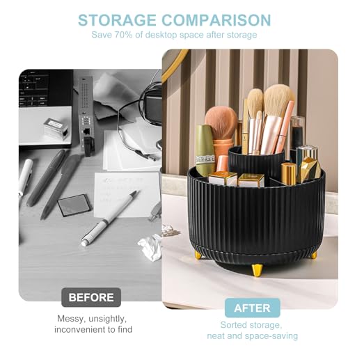 Image of Cayxenful Pencil Holder For Desk,5 Slots 360Degree Rotating Desk Organizers And Accessories,Desktop Storage Stationery Supplies Organizer, Cute Pencil Cup Pot For Office, School, Home (H-Black)