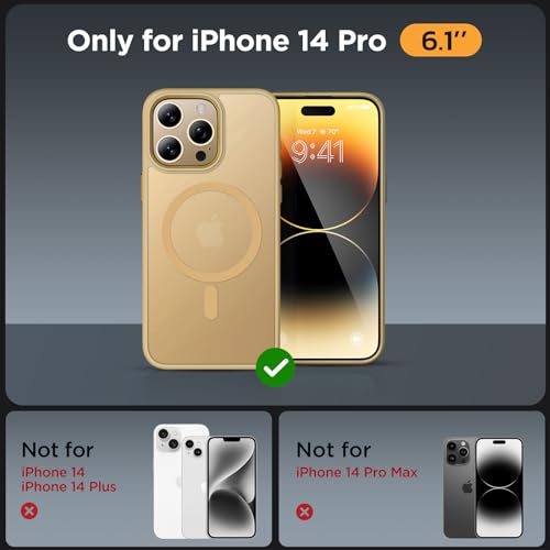 Image of Miracase Magnetic for iPhone 14 Pro Case 6.1 inch (Compatible with MagSafe)(with 2X Screen Protectors) Military-Grade Protection, Anti-Fingerprint Translucent Matte Phone Case Cover, Light Yellow